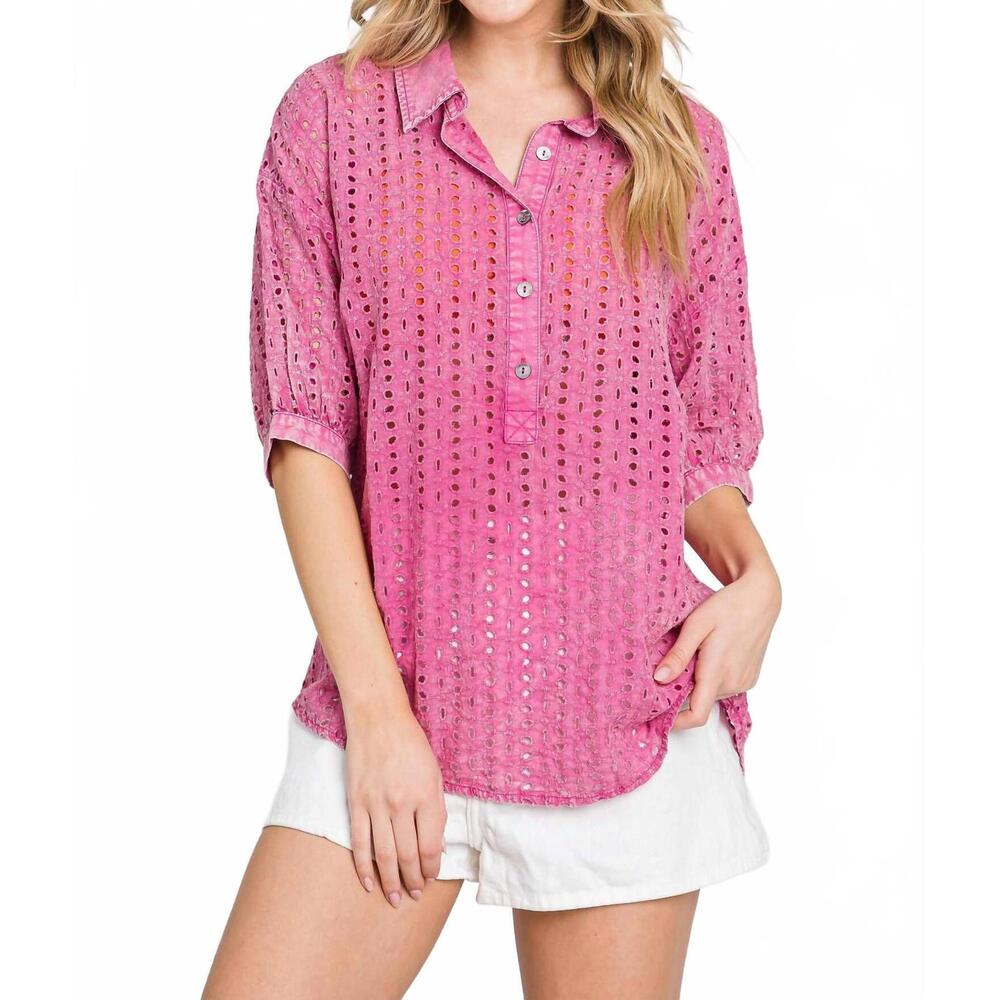NEW ELLEBORN cotton eyelet washed top in pink